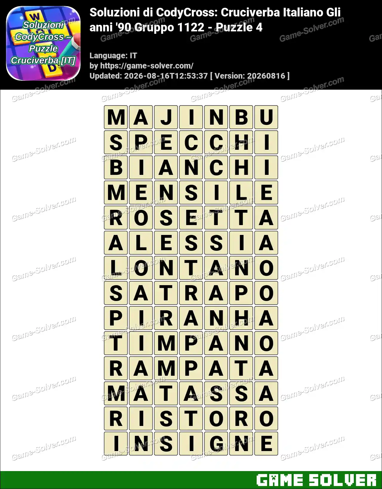 Soluzioni di CodyCross: Cruciverba Italiano Gli anni ’90 Gruppo 1122 – Puzzle 4